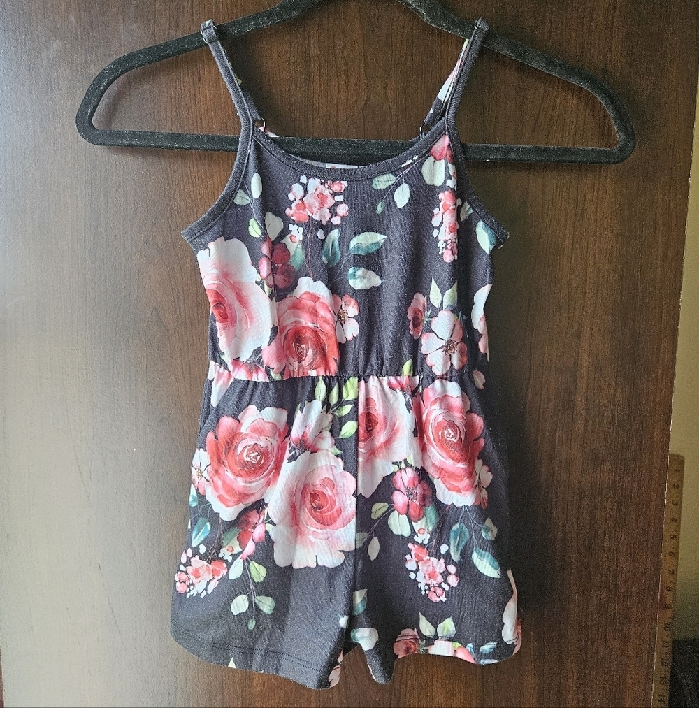 PatPat Floral Kids Romper - Black and Pink